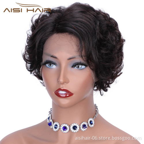 Aisi Hair Brazilian Human Hair Short Pixie Cut Wig Natural Black Lace Front Wig Afro Curly Lace Front Hair Wigs For Black Women